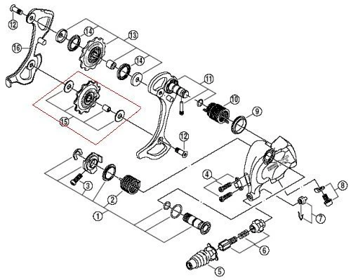 Shimano Führungsrolle XT Ab´99 9-fach Y-5TP98080 1 Shimano Führungsrolle XT Ab´99 9-fach Y-5TP98080